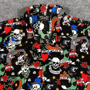 Dragonfly Mens Medium Skull Snake All Over Print Button Camp Shirt Mi Vida Loca